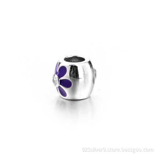 Customized 925 sterling silver enamel flower charms/beads